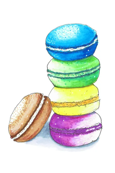 Croquis Gâteaux Aux Macaronis Multicolores Empilés Dans Une Pile Gâteau — Photo