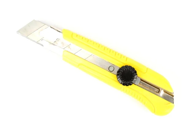 Шпалерний Ніж Жовтою Пластиковою Ручкою Висувним Лезом Ізольовані Білому Тлі — стокове фото