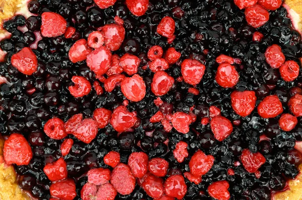 Top View Surface Berry Pie Stuffed Raspberries Blueberries Entire Surface — Stock Photo, Image