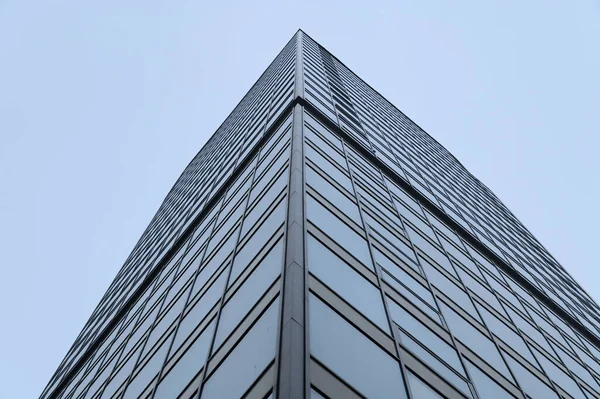 Bottom View Corner High Rise Glazed Building Gray Winter Sky — Stock Photo, Image