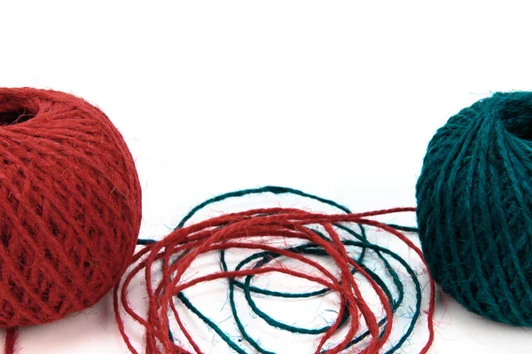 Two Multi Colored Balls Jute Twine Part String Unwound Lies — стоковое фото