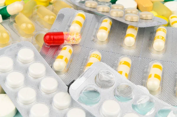 Volledige Open Blisterverpakkingen Met Capsules Tabletten Een Deel Van Pillen — Stockfoto