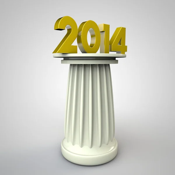 Gold text 2014 on the pedestal — Stock Photo, Image