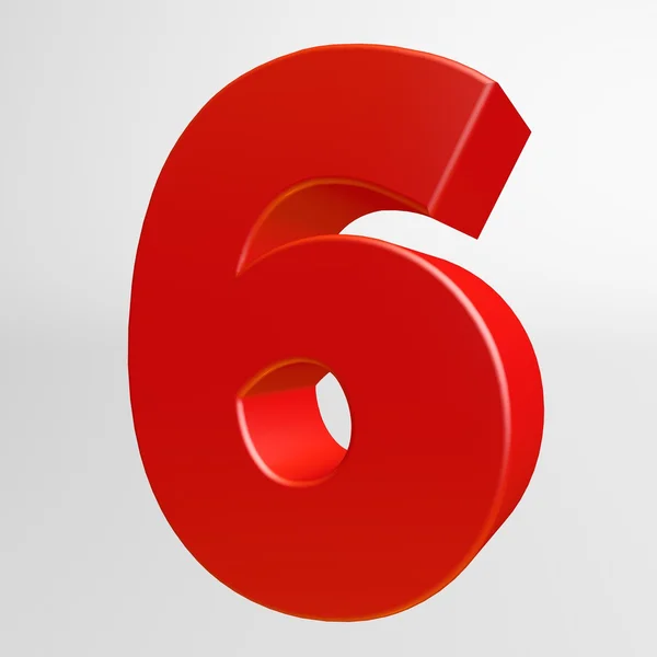 Red number six on white background — Stock Photo, Image