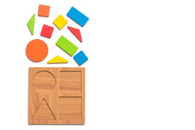 Set of shape Montessori style toys Children wooden eco friendly logic games for preschool kids Playthings for baby development. Collection of educational elements for early childhood development.