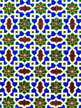 traditional Uzbek pattern on ceramic tile on wall of mosque Seamless old floral pattern Abstract background.