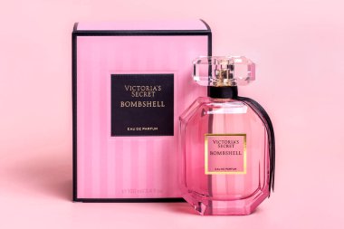 Bangkok, Thailand August, 2022: Victorias Secret product Bombshell perfume, box isolated on white background Beauty concept.