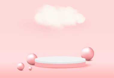 Silindir podyum, şov ürünleri arka planına sahip minimum pembe.