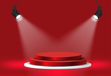 Premium podyum dairesi şekilleri sahne ışığı arkaplanı.