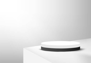 Oda arkaplanı olan gerçekçi siyah podyum.