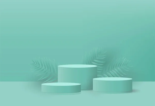 Yeşil yapraklı geometrik arkaplanlı birinci sınıf podyum sahnesi.