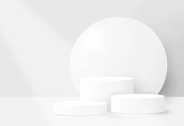 Scène Abstraite Podium Réaliste Blanc Avec Des Produits Stand Show — Image vectorielle