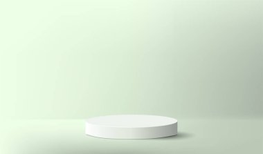Işık sahnesi ürün sunumlu soyut silindir yeşil podyum.