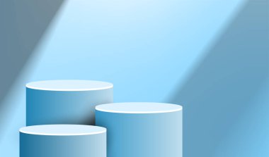 Açık gölge sahne ürün sunumlu gerçekçi silindir podyumu.