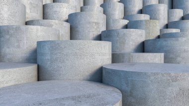 3 Boyutlu Silindir Beton Podyum, Ürün Görünümü için Beton Sahne, 3 Boyutlu Mimarlık Arkaplanı.