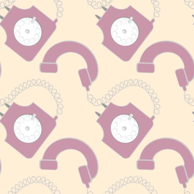 Kusursuz desen, kare arkaplanda sonsuz doku - stilize edilmiş nadir disk telefonlar - grafikler. İletişim, sohbet, iletişim. Tasarım elemanları. Web sitesi, blog, duvar kağıdı, tekstil, ambalaj için arkaplan