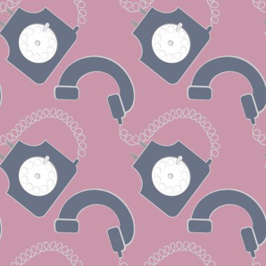 Kusursuz desen, kare arkaplanda sonsuz doku - stilize edilmiş nadir disk telefonlar - grafikler. İletişim, sohbet, iletişim. Tasarım elemanları. Web sitesi, blog, duvar kağıdı, tekstil, ambalaj için arkaplan