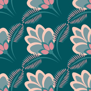 Kusursuz desen, uçsuz bucaksız doku, biçimlendirilmiş çiçekler, grafikler. Bitkiler. Tasarım ögeleri - Duvar kağıdı, tekstil, paketleme, siteler veya mobil uygulamalar için arkaplan