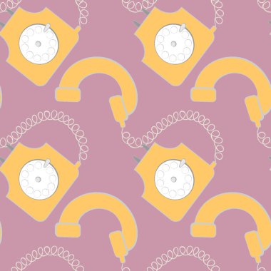 Kusursuz desen, kare arkaplanda sonsuz doku - stilize edilmiş nadir disk telefonlar - grafikler. İletişim, sohbet, iletişim. Tasarım elemanları. Web sitesi, blog, duvar kağıdı, tekstil, ambalaj için arkaplan