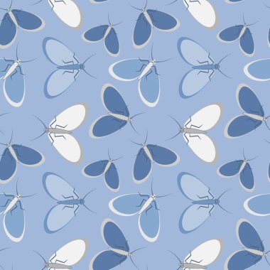 Kusursuz desen, sonsuz doku kare arkaplandaki illüstrasyon, stilize güveler, grafikler. Yaz, böcekler, dayanılmaz yaşam kolaylığı. Tasarım ögeleri - Not defterlerinin, mobil uygulamaların, sitelerin kapaklarının dekorasyonu - Duvar kağıtları, tekstil, pac