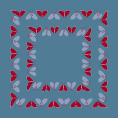 Kare arkaplandaki çerçeveler - stilize güveler - grafikler. Uçuş, böcekler, kelebekler, hafiflik, yaz, bahar, neşe, kanat çırpma. Tasarım ögeleri - Not defterlerinin, mobil uygulamaların, web sitelerinin kapaklarının dekorasyonu