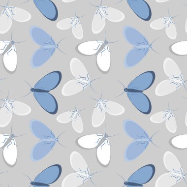 Kusursuz desen, sonsuz doku kare arkaplandaki illüstrasyon, stilize güveler, grafikler. Yaz, böcekler, dayanılmaz yaşam kolaylığı. Tasarım ögeleri - Not defterlerinin, mobil uygulamaların, sitelerin kapaklarının dekorasyonu - Duvar kağıtları, tekstil, pac