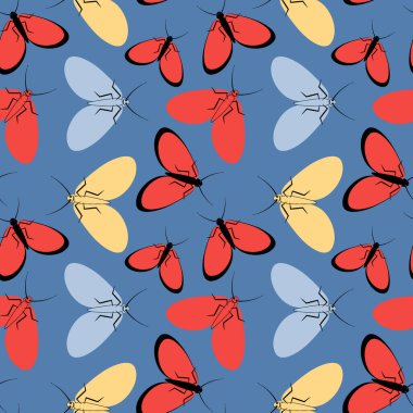 Kusursuz desen, sonsuz doku kare arkaplandaki illüstrasyon, stilize güveler, grafikler. Yaz, böcekler, dayanılmaz yaşam kolaylığı. Tasarım ögeleri - Not defterlerinin, mobil uygulamaların, sitelerin kapaklarının dekorasyonu - Duvar kağıtları, tekstil, pac