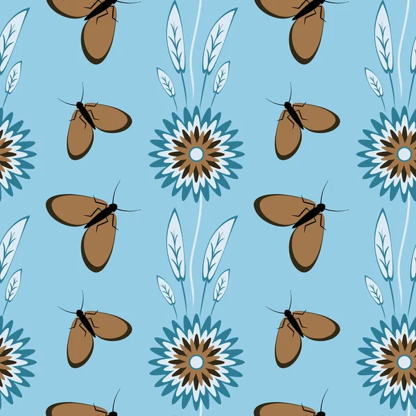 Kusursuz desen, uçsuz bucaksız doku kare arkaplandaki illüstrasyon, stilize çiçekler ve güveler. Tasarım ögeleri - Not defterlerinin, mobil uygulamaların, sitelerin kapaklarının dekorasyonu - Duvar kağıtları, tekstil, paketleme, siteler veya mobil uygulama için arkaplan