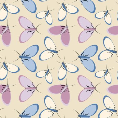 Kusursuz desen, sonsuz doku kare arkaplandaki illüstrasyon, stilize güveler, grafikler. Yaz, böcekler, dayanılmaz yaşam kolaylığı. Tasarım ögeleri - Not defterlerinin, mobil uygulamaların, sitelerin kapaklarının dekorasyonu - Duvar kağıtları, tekstil, pac