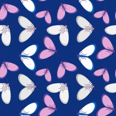 Kusursuz desen, sonsuz doku kare arkaplandaki illüstrasyon, stilize güveler, grafikler. Yaz, böcekler, dayanılmaz yaşam kolaylığı. Tasarım ögeleri - Not defterlerinin, mobil uygulamaların, sitelerin kapaklarının dekorasyonu - Duvar kağıtları, tekstil, pac