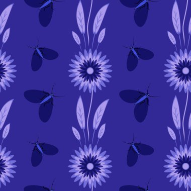 Kusursuz desen, uçsuz bucaksız doku kare arkaplandaki illüstrasyon, stilize çiçekler ve güveler. Tasarım ögeleri - Not defterlerinin, mobil uygulamaların, sitelerin kapaklarının dekorasyonu - Duvar kağıtları, tekstil, paketleme, siteler veya mobil uygulama için arkaplan