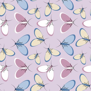 Kusursuz desen, sonsuz doku kare arkaplandaki illüstrasyon, stilize güveler, grafikler. Yaz, böcekler, dayanılmaz yaşam kolaylığı. Tasarım ögeleri - Not defterlerinin, mobil uygulamaların, sitelerin kapaklarının dekorasyonu - Duvar kağıtları, tekstil, pac