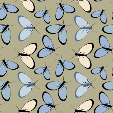 Kusursuz desen, sonsuz doku kare arkaplandaki illüstrasyon, stilize güveler, grafikler. Yaz, böcekler, dayanılmaz yaşam kolaylığı. Tasarım ögeleri - Not defterlerinin, mobil uygulamaların, sitelerin kapaklarının dekorasyonu - Duvar kağıtları, tekstil, pac