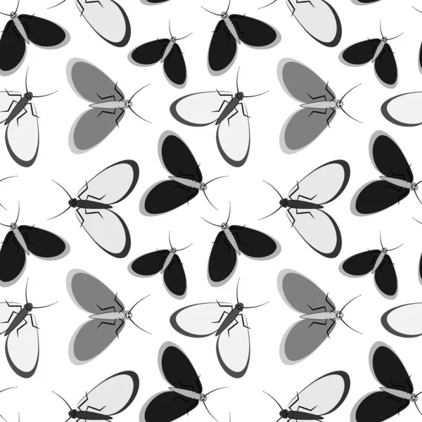 Бесшовный узор - стилизованные мотыльки - графика. Лето, насекомые, невыносимая легкость жизни. Обои, текстиль, упаковка — стоковый вектор