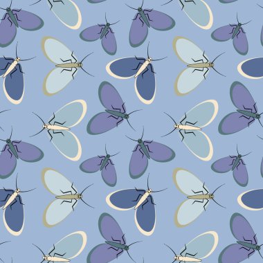 Kusursuz desen, sonsuz doku kare arkaplandaki illüstrasyon, stilize güveler, grafikler. Yaz, böcekler, dayanılmaz yaşam kolaylığı. Tasarım ögeleri - Not defterlerinin, mobil uygulamaların, sitelerin kapaklarının dekorasyonu - Duvar kağıtları, tekstil, pac