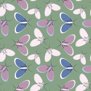 Kusursuz desen, sonsuz doku kare arkaplandaki illüstrasyon, stilize güveler, grafikler. Yaz, böcekler, dayanılmaz yaşam kolaylığı. Tasarım ögeleri - Not defterlerinin, mobil uygulamaların, sitelerin kapaklarının dekorasyonu - Duvar kağıtları, tekstil, pac