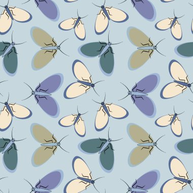 Kusursuz desen, sonsuz doku kare arkaplandaki illüstrasyon, stilize güveler, grafikler. Yaz, böcekler, dayanılmaz yaşam kolaylığı. Tasarım ögeleri - Not defterlerinin, mobil uygulamaların, sitelerin kapaklarının dekorasyonu - Duvar kağıtları, tekstil, pac