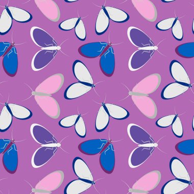 Kusursuz desen, sonsuz doku kare arkaplandaki illüstrasyon, stilize güveler, grafikler. Yaz, böcekler, dayanılmaz yaşam kolaylığı. Tasarım ögeleri - Not defterlerinin, mobil uygulamaların, sitelerin kapaklarının dekorasyonu - Duvar kağıtları, tekstil, pac