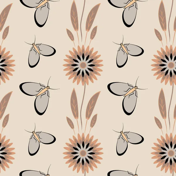 Kusursuz desen, uçsuz bucaksız doku kare arkaplandaki illüstrasyon, stilize çiçekler ve güveler. Tasarım ögeleri - Not defterlerinin, mobil uygulamaların, sitelerin kapaklarının dekorasyonu - Duvar kağıtları, tekstil, paketleme, siteler veya mobil uygulama için arkaplan