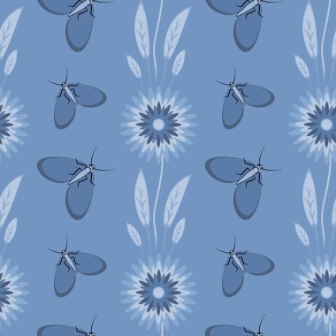 Kusursuz desen, uçsuz bucaksız doku kare arkaplandaki illüstrasyon, stilize çiçekler ve güveler. Tasarım ögeleri - Not defterlerinin, mobil uygulamaların, sitelerin kapaklarının dekorasyonu - Duvar kağıtları, tekstil, paketleme, siteler veya mobil uygulama için arkaplan