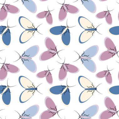 Kusursuz desen, sonsuz doku kare arkaplandaki illüstrasyon, stilize güveler, grafikler. Yaz, böcekler, dayanılmaz yaşam kolaylığı. Tasarım ögeleri - Not defterlerinin, mobil uygulamaların, sitelerin kapaklarının dekorasyonu - Duvar kağıtları, tekstil, pac