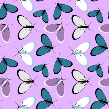 Kusursuz desen, sonsuz doku kare arkaplandaki illüstrasyon, stilize güveler, grafikler. Yaz, böcekler, dayanılmaz yaşam kolaylığı. Tasarım ögeleri - Not defterlerinin, mobil uygulamaların, sitelerin kapaklarının dekorasyonu - Duvar kağıtları, tekstil, pac