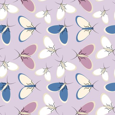 Kusursuz desen, sonsuz doku kare arkaplandaki illüstrasyon, stilize güveler, grafikler. Yaz, böcekler, dayanılmaz yaşam kolaylığı. Tasarım ögeleri - Not defterlerinin, mobil uygulamaların, sitelerin kapaklarının dekorasyonu - Duvar kağıtları, tekstil, pac