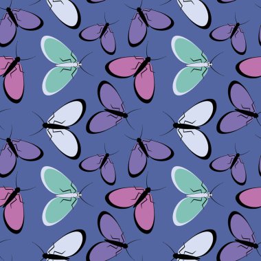 Kusursuz desen, sonsuz doku kare arkaplandaki illüstrasyon, stilize güveler, grafikler. Yaz, böcekler, dayanılmaz yaşam kolaylığı. Tasarım ögeleri - Not defterlerinin, mobil uygulamaların, sitelerin kapaklarının dekorasyonu - Duvar kağıtları, tekstil, pac