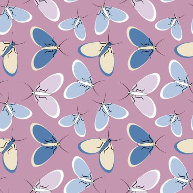 Kusursuz desen, sonsuz doku kare arkaplandaki illüstrasyon, stilize güveler, grafikler. Yaz, böcekler, dayanılmaz yaşam kolaylığı. Tasarım ögeleri - Not defterlerinin, mobil uygulamaların, sitelerin kapaklarının dekorasyonu - Duvar kağıtları, tekstil, pac