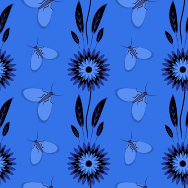 Kusursuz desen, uçsuz bucaksız doku kare arkaplandaki illüstrasyon, stilize çiçekler ve güveler. Tasarım ögeleri - Not defterlerinin, mobil uygulamaların, sitelerin kapaklarının dekorasyonu - Duvar kağıtları, tekstil, paketleme, siteler veya mobil uygulama için arkaplan