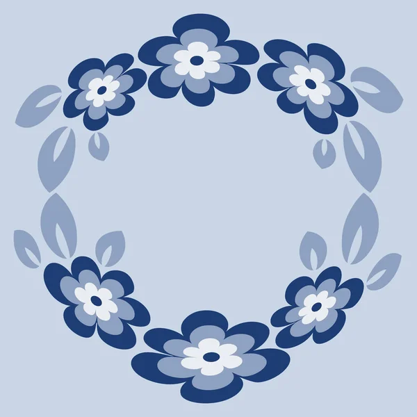 Ilustracja Okrągła Ramka Lub Wieniec Kwadratowym Tle Stylizowane Kwiaty Liście — Wektor stockowy