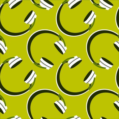 Kare arkaplan, kare, fayans ve kulaklıklarda pürüzsüz desen. Bir web sitesi, mobil uygulama veya blog için duvar kağıtları tekstil paketleme arka planı. müzik, podcast, ses, dinle