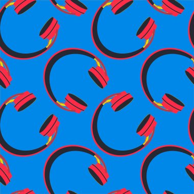 Kare arkaplan, kare, fayans ve kulaklıklarda pürüzsüz desen. Bir web sitesi, mobil uygulama veya blog için duvar kağıtları tekstil paketleme arka planı. müzik, podcast, ses, dinle