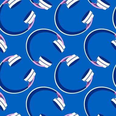 Kare arkaplan, kare, fayans ve kulaklıklarda pürüzsüz desen. Bir web sitesi, mobil uygulama veya blog için duvar kağıtları tekstil paketleme arka planı. müzik, podcast, ses, dinle